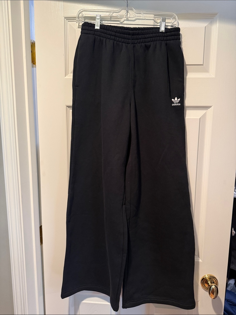 adidas Black Women’s Wide-Leg Sweatpants with Trefoil